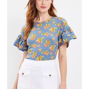 Loft Novelty Print Peaches Short Sleeve Cotton Top Womens XL Preppy Casual